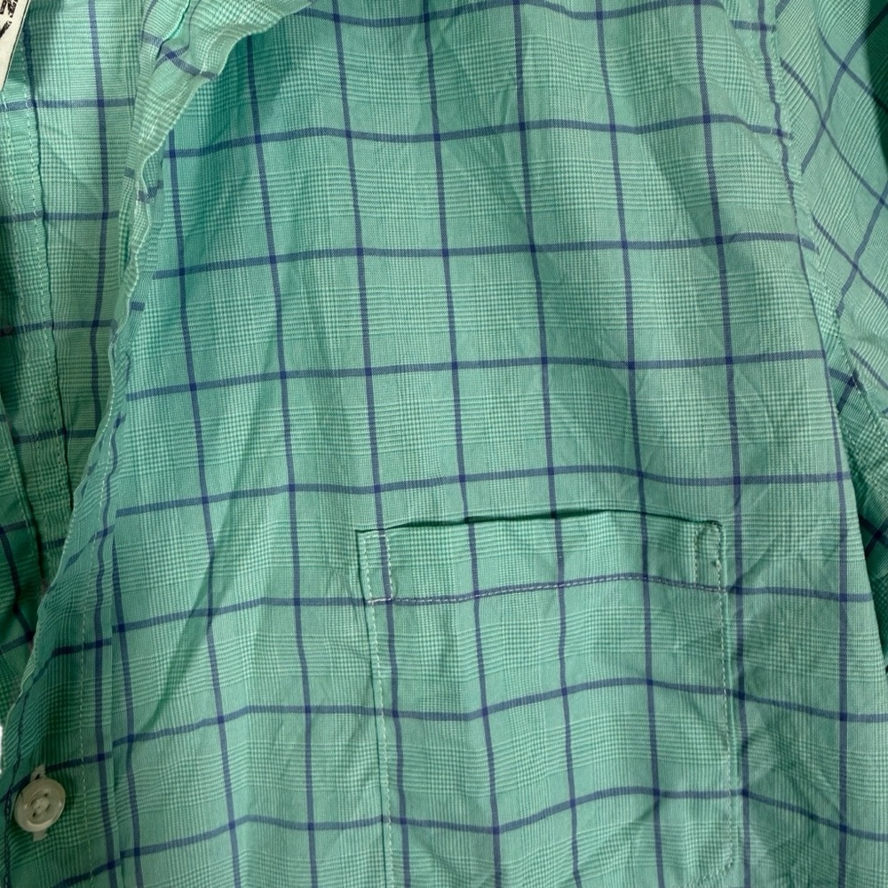 Frank & Eileen Barry Button Down Shirt Cyan Blue Plaid Crinkle Top 100% Cotton S - Picture 4 of 9